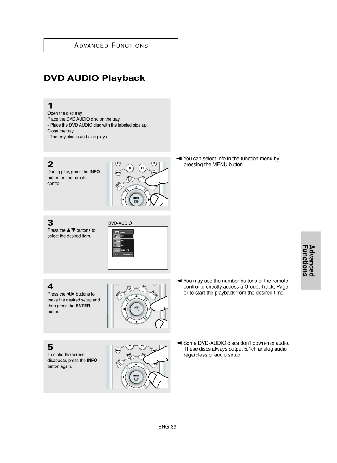 Samsung DVD-P750/SED, DVD-P750/XEL manual DVD Audio Playback, 3DVD-AUDIO 