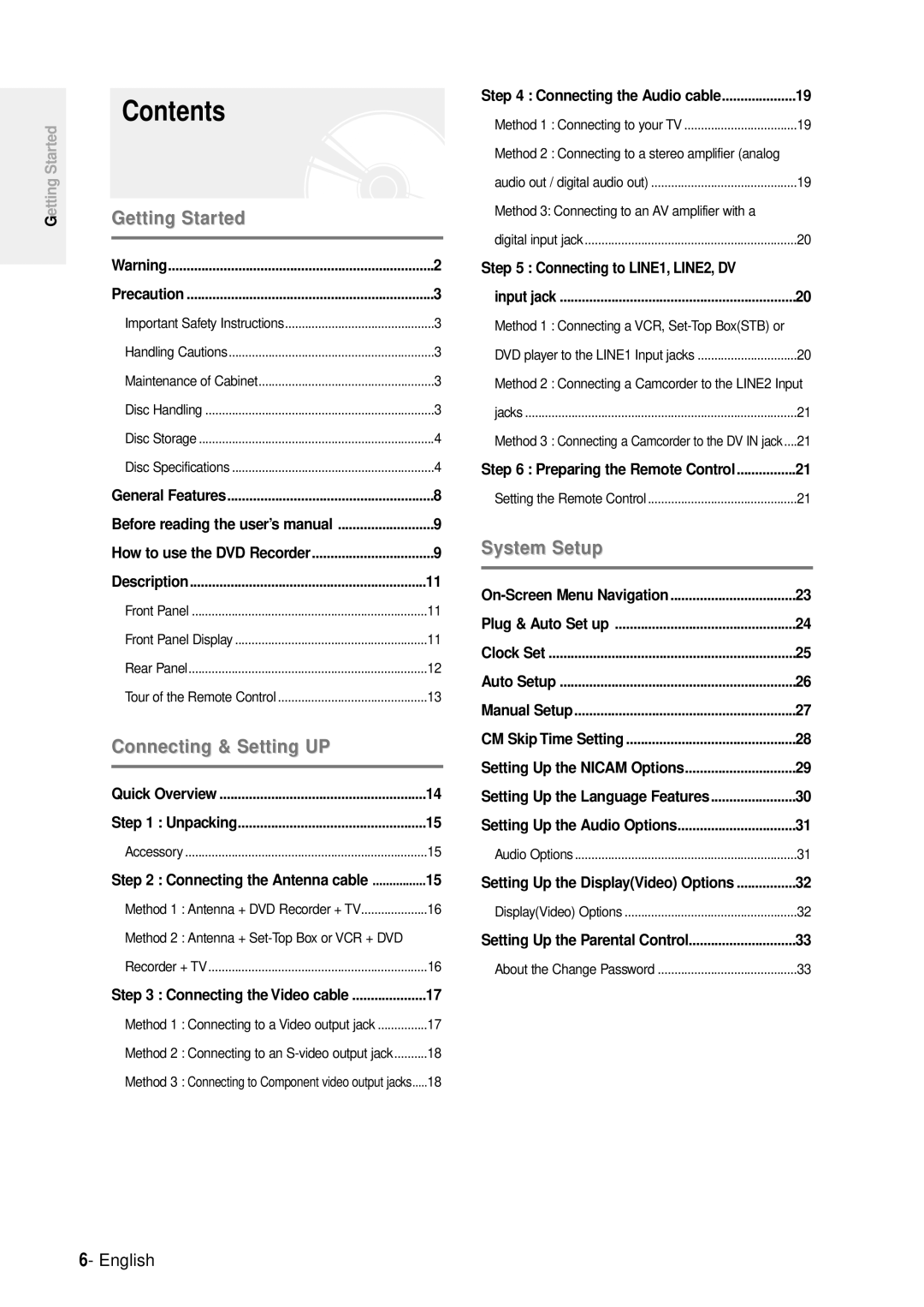 Samsung DVD-R100E/XEE, DVD-R100E/XET manual Contents 