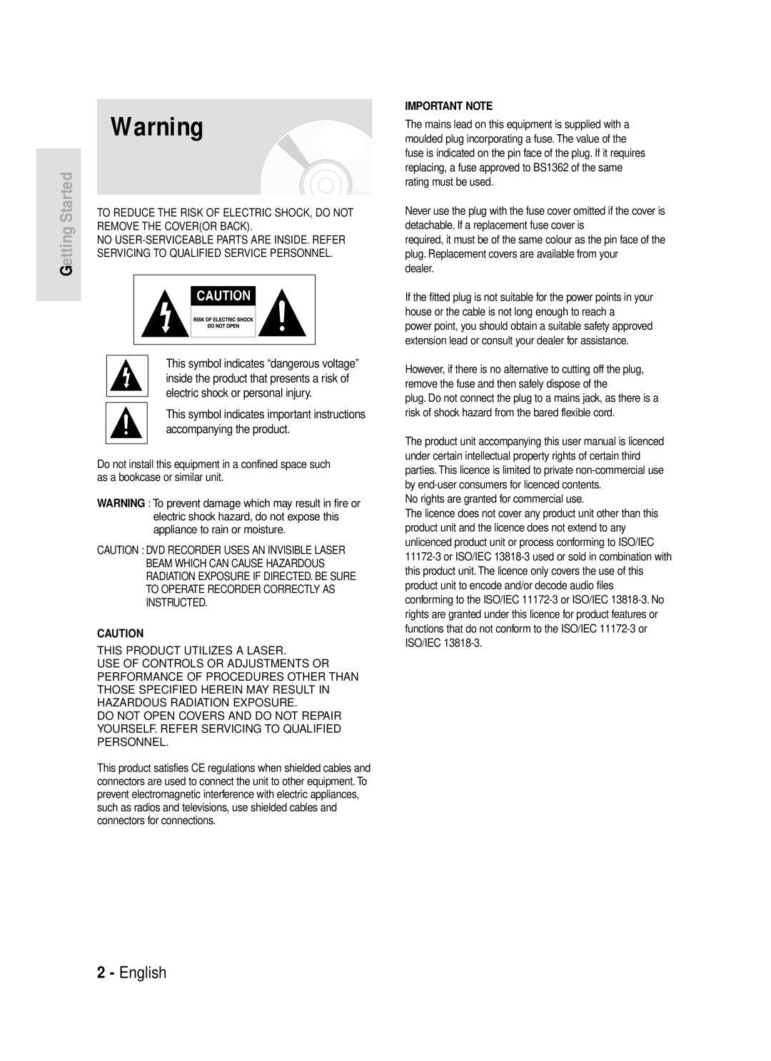 Samsung DVD-R119 instruction manual Getting Started, Dealer 