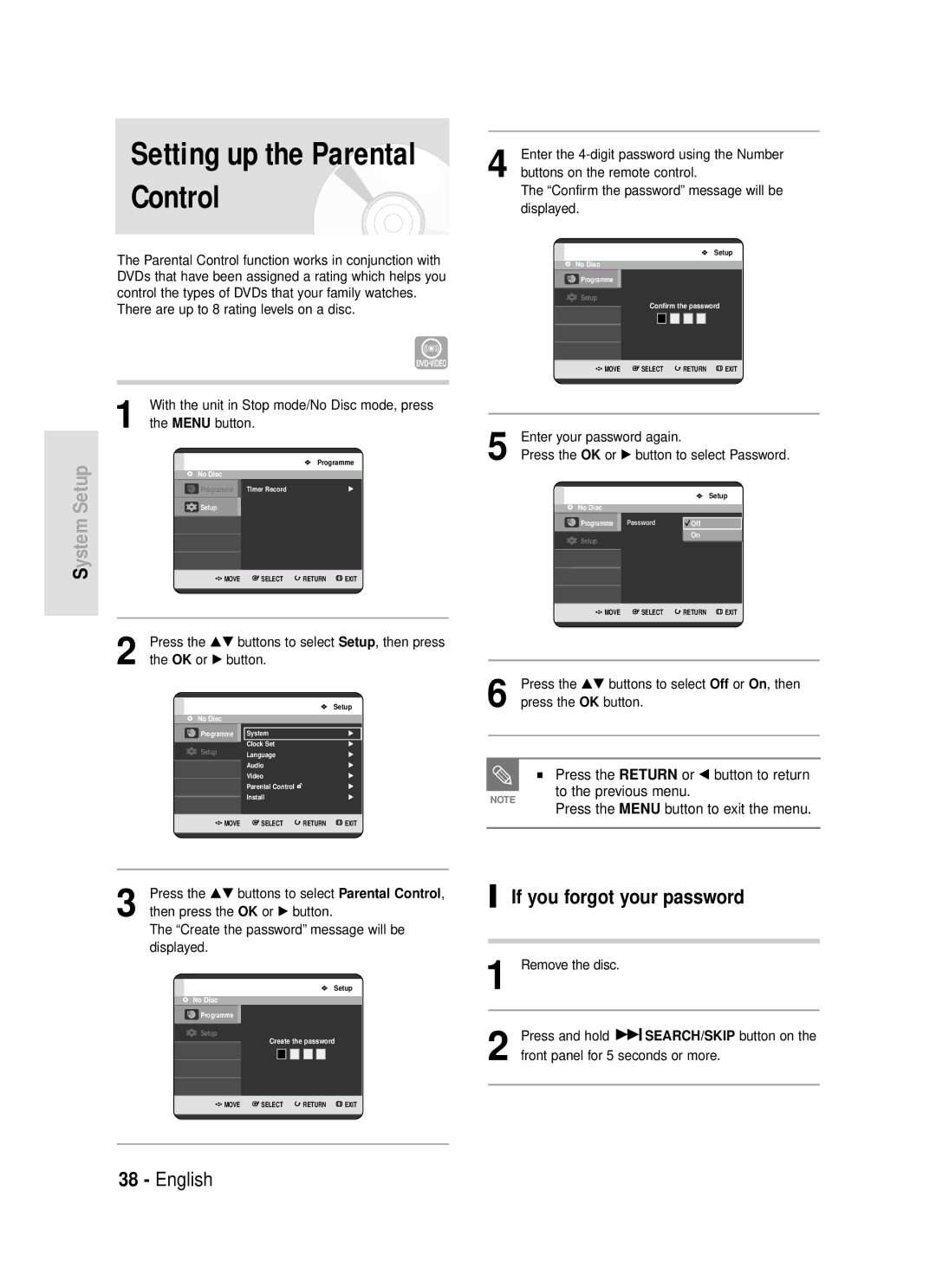 Samsung DVD-R119 instruction manual Control, If you forgot your password, Press the OK or √ button to select Password 