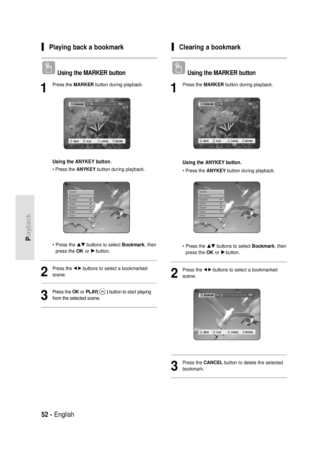 Samsung DVD-R119 instruction manual From the selected scene, Press the œ √ buttons to select a bookmarked, Scene 