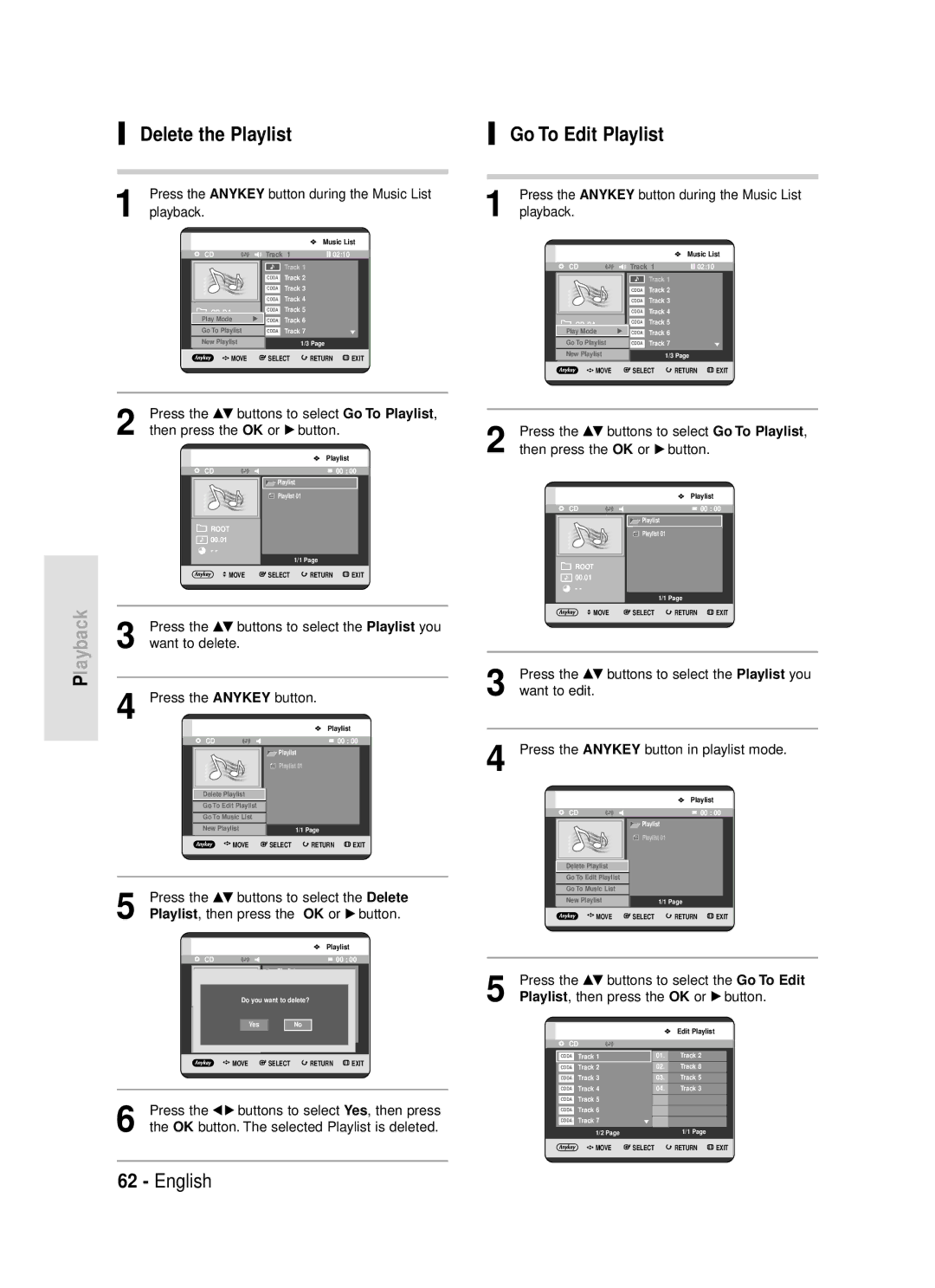 Samsung DVD-R119 instruction manual Delete the Playlist, Go To Edit Playlist 