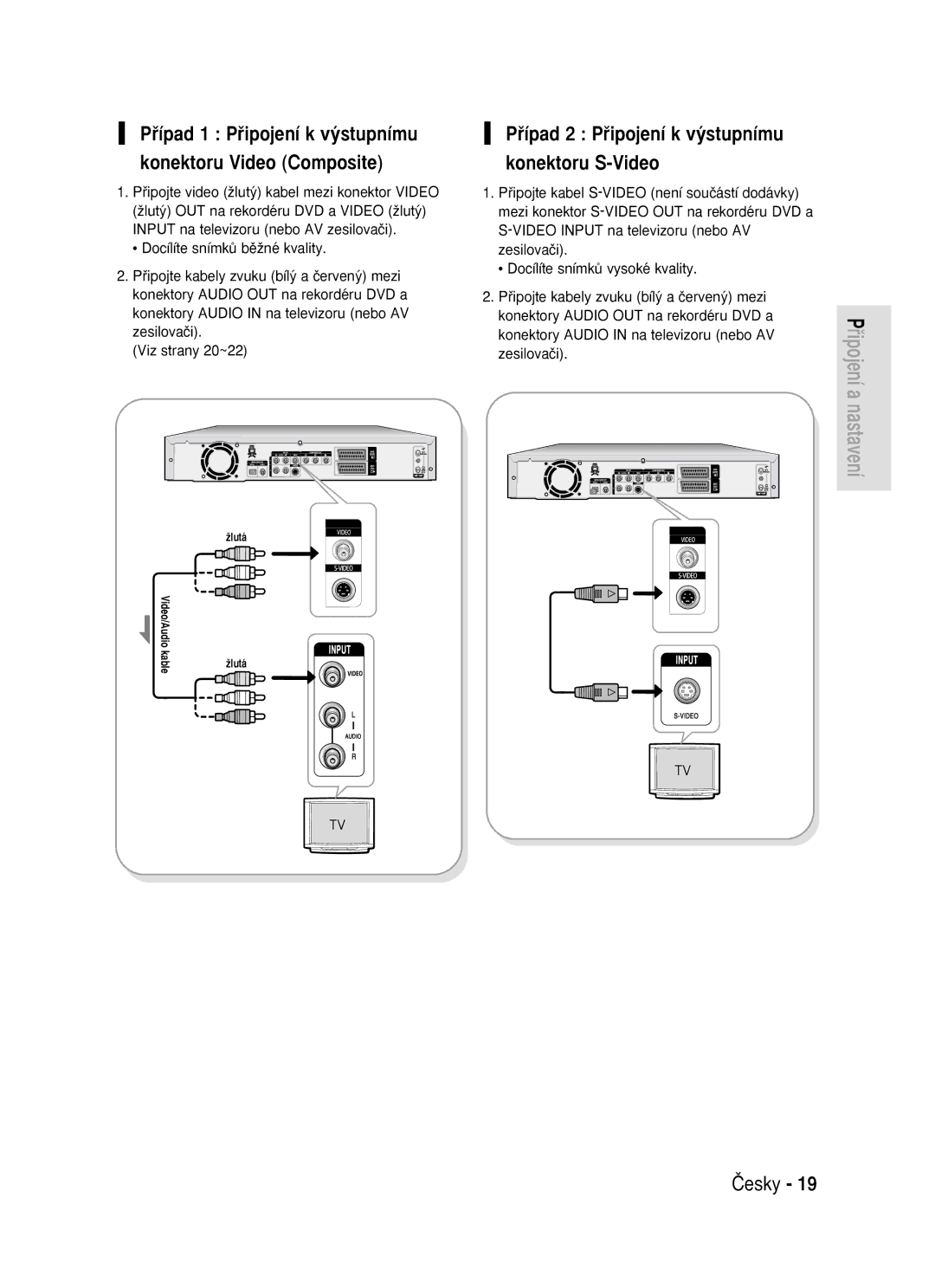 Samsung DVD-R119/EUR manual Pﬁípad 2 Pﬁipojení k v˘stupnímu Konektoru S-Video 