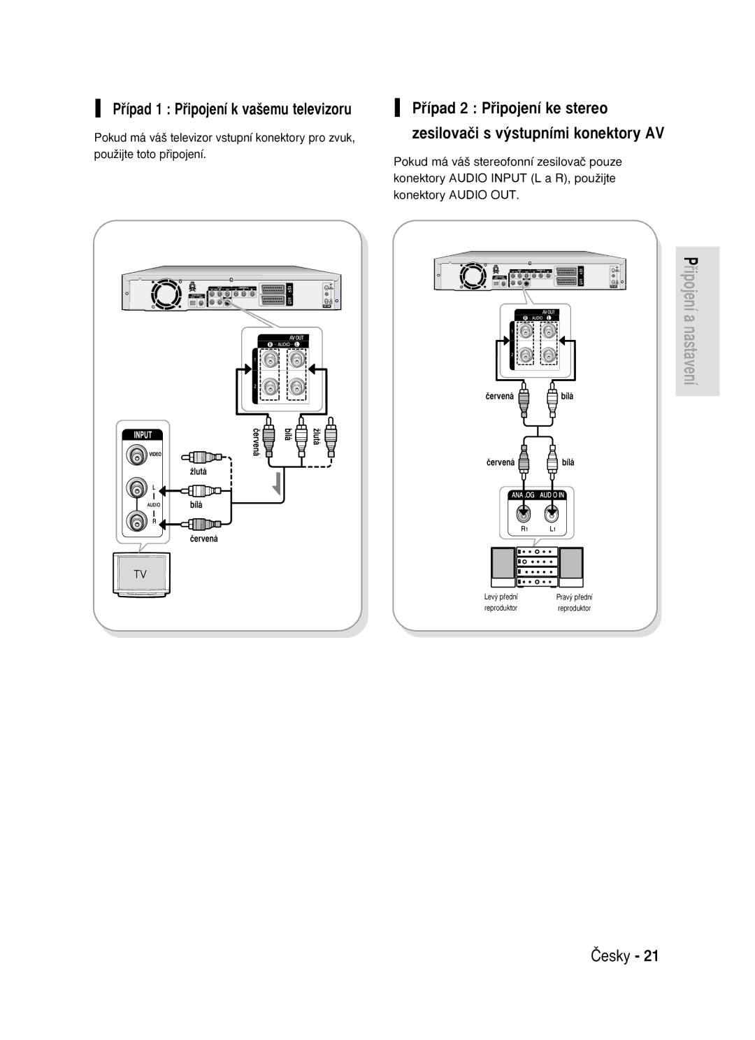 Samsung DVD-R119/EUR manual Pﬁípad 2 Pﬁipojení ke stereo, Pﬁípad 1 Pﬁipojení k va‰emu televizoru 