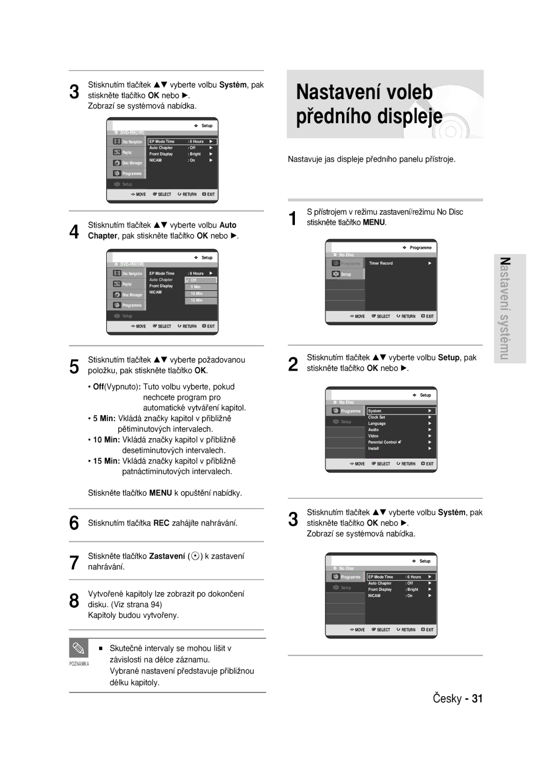 Samsung DVD-R119/EUR manual Nastavení voleb pﬁedního displeje, Nastavuje jas displeje pﬁedního panelu pﬁístroje 