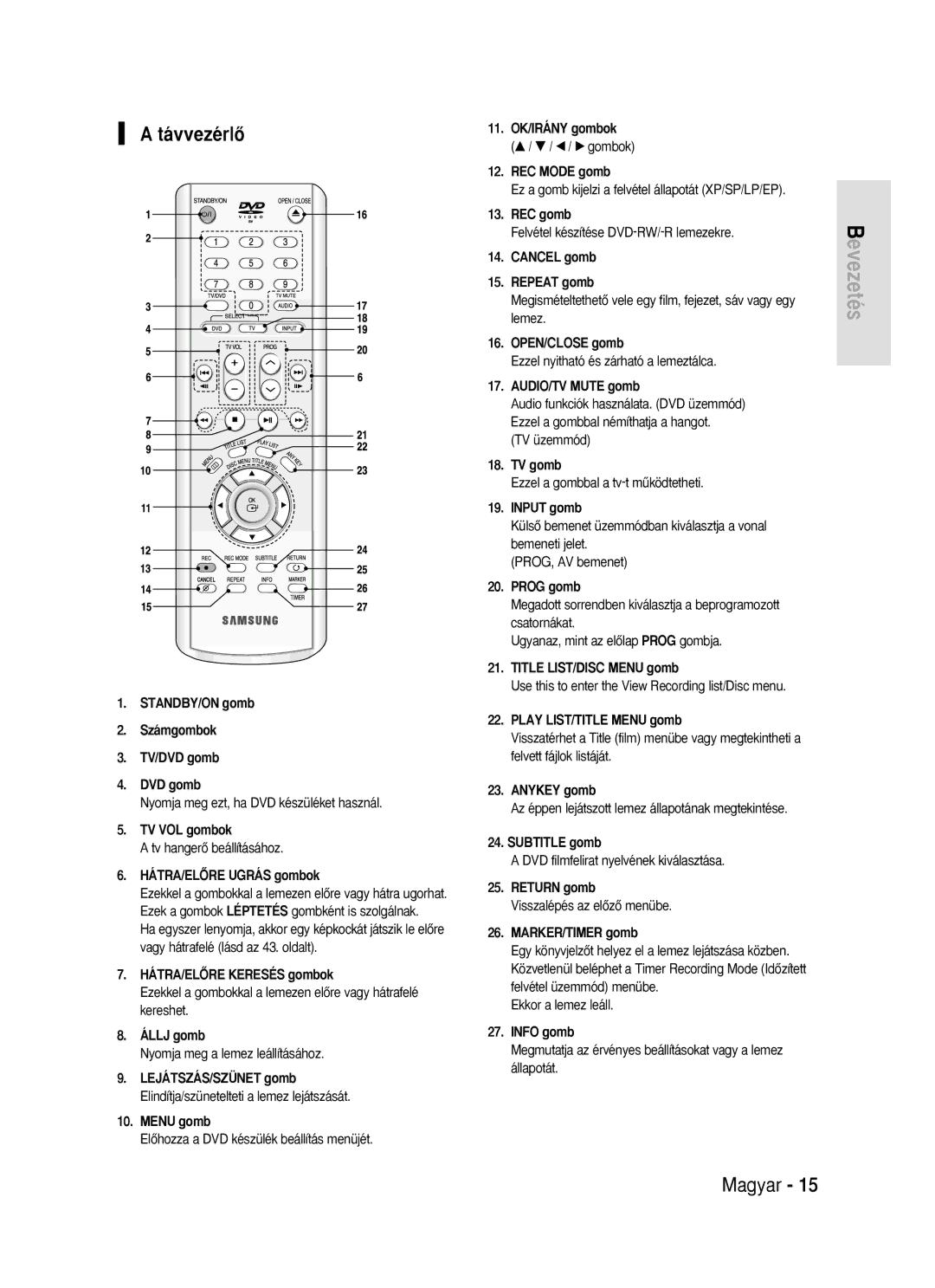 Samsung DVD-R119/EUR manual TávvezérlŒ 