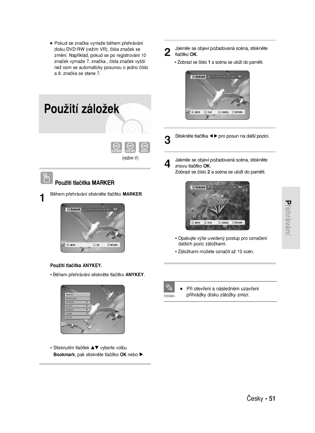 Samsung DVD-R119/EUR manual PouÏití záloÏek, ReÏim 