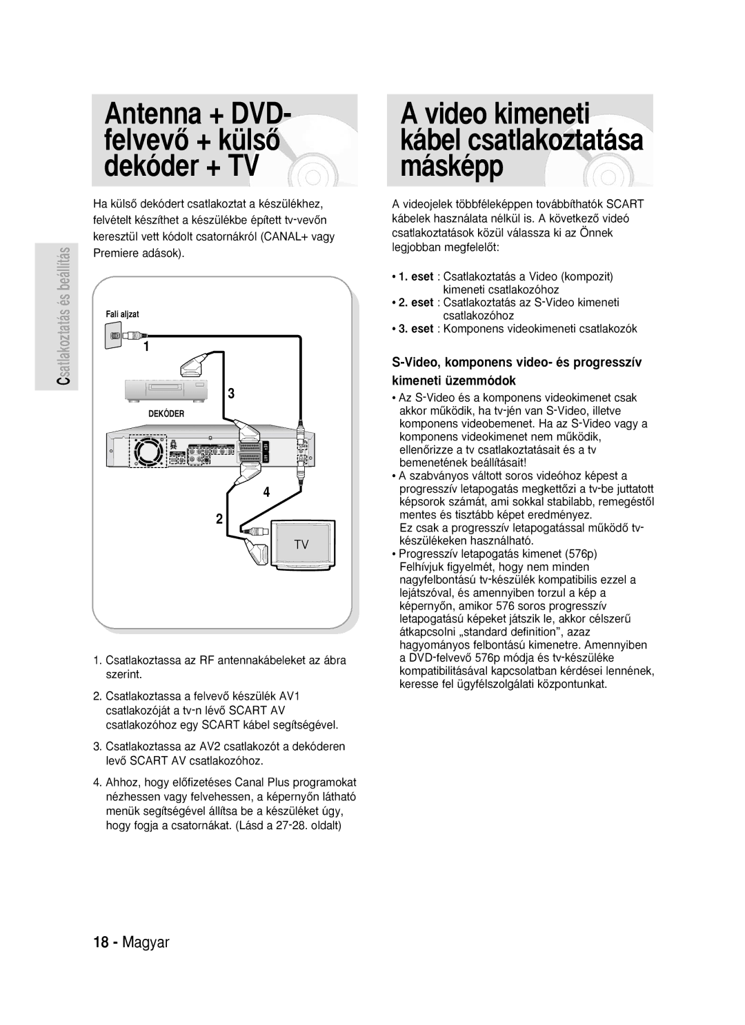 Samsung DVD-R119/EUR manual Video, komponens video- és progresszív Kimeneti üzemmódok 