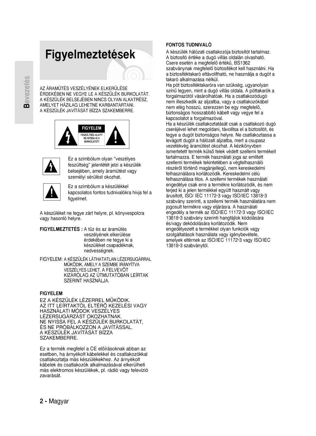 Samsung DVD-R119/EUR manual Figyelmeztetések, Készülék Javítását Bízza Szakemberre 