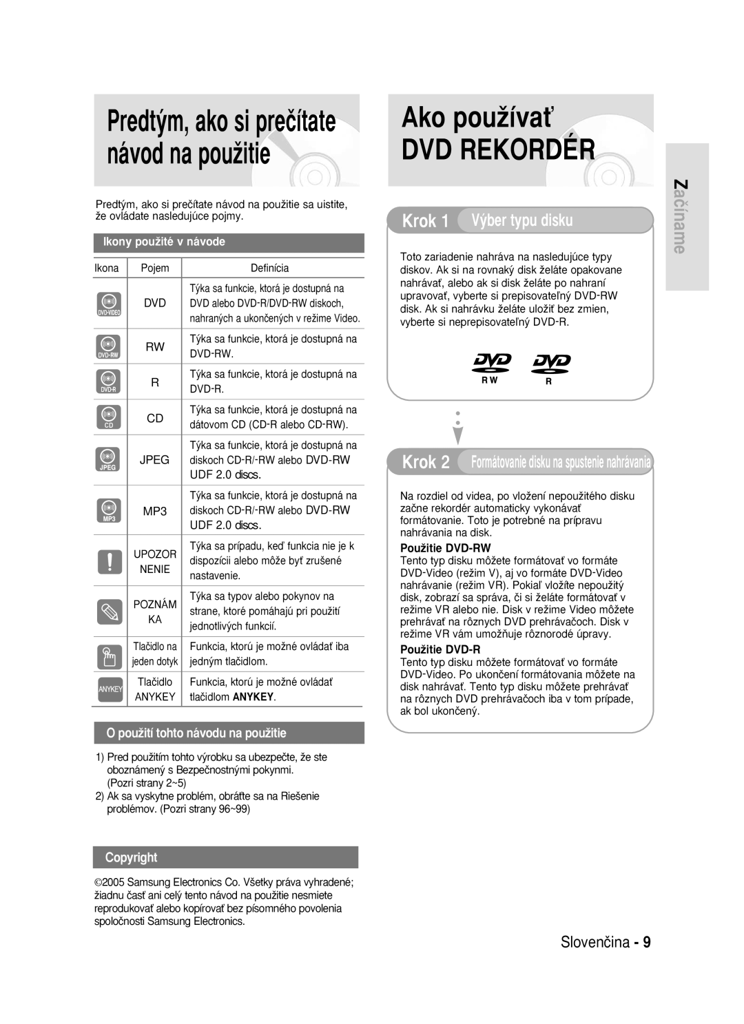 Samsung DVD-R119/EUR manual Ako pouÏívaÈ, PouÏití tohto návodu na pouÏitie 