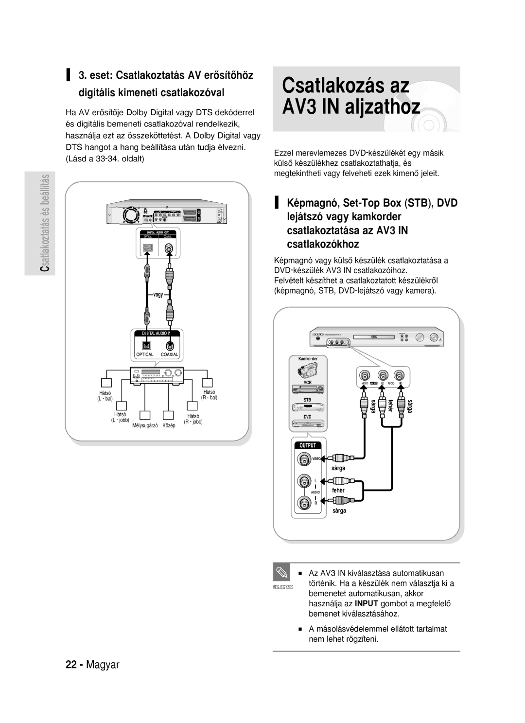 Samsung DVD-R119/EUR manual Digitális kimeneti csatlakozóval, Eset Csatlakoztatás AV erŒsítŒhöz 