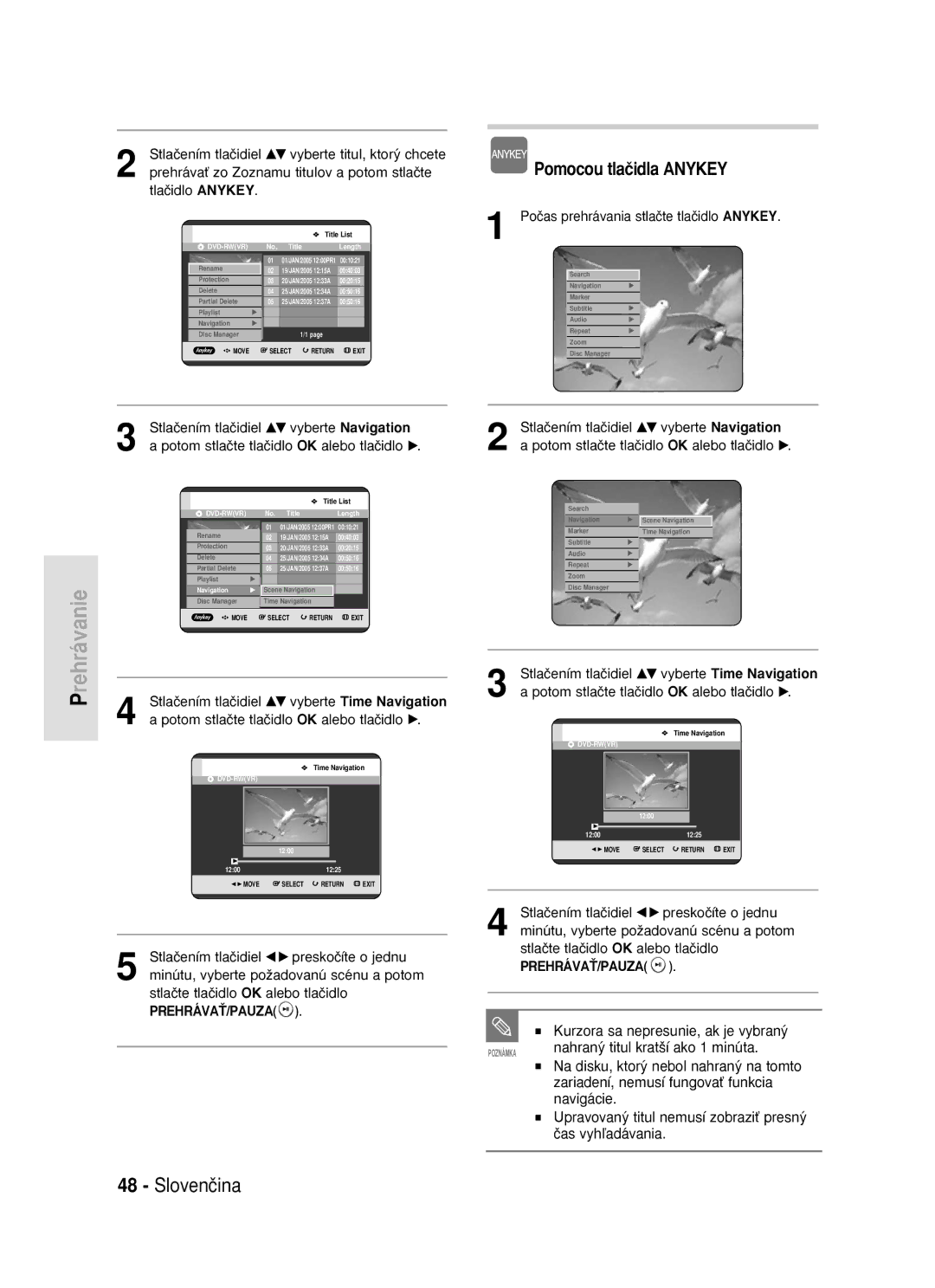 Samsung DVD-R119/EUR manual Kurzora sa nepresunie, ak je vybran˘, Navigation, Stlaãením tlaãidiel …† vyberte 