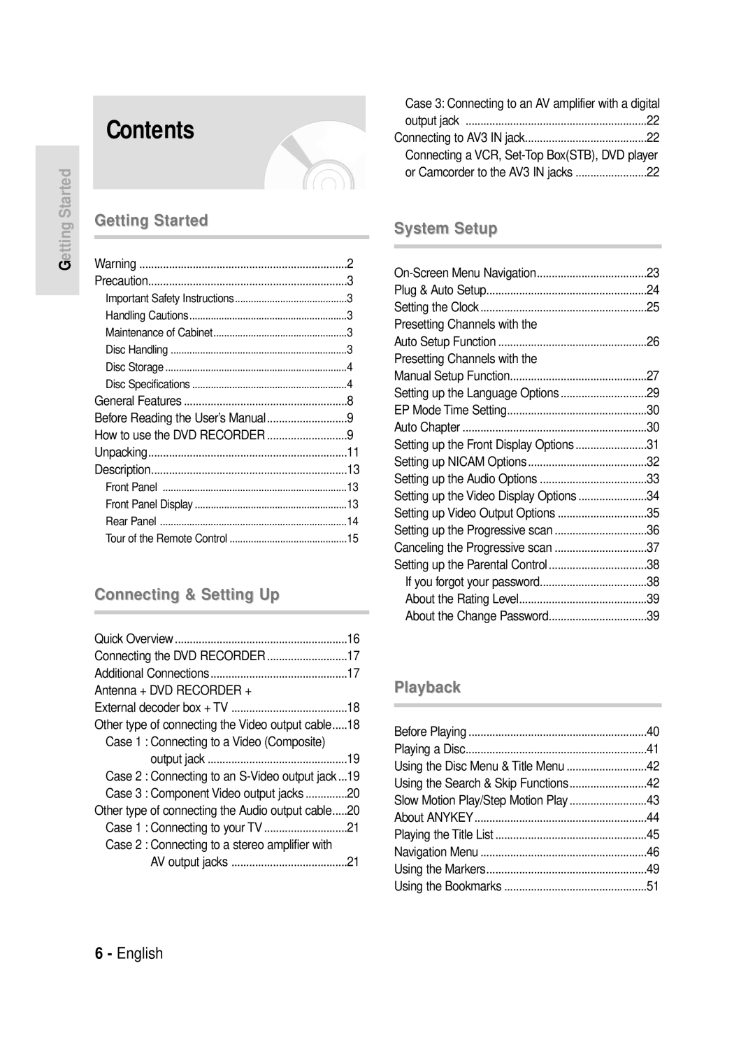 Samsung DVD-R119/EUR manual Contents 