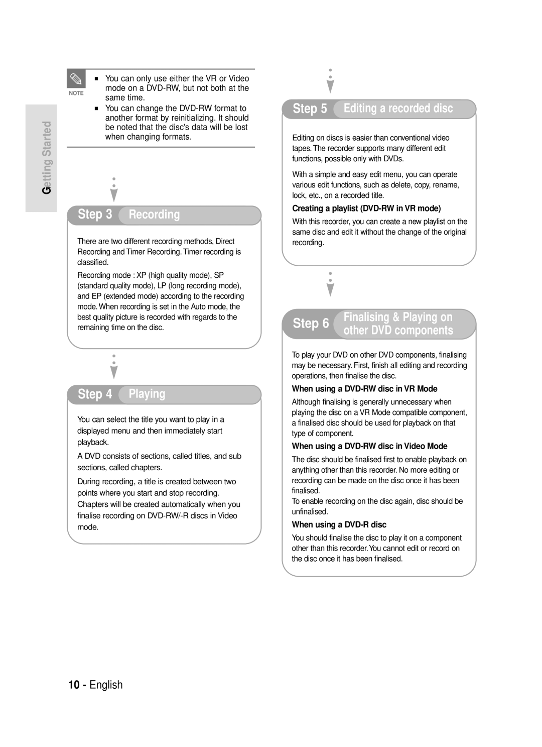 Samsung DVD-R119/EUR manual Another format by reinitializing. It should, Be noted that the discs data will be lost 