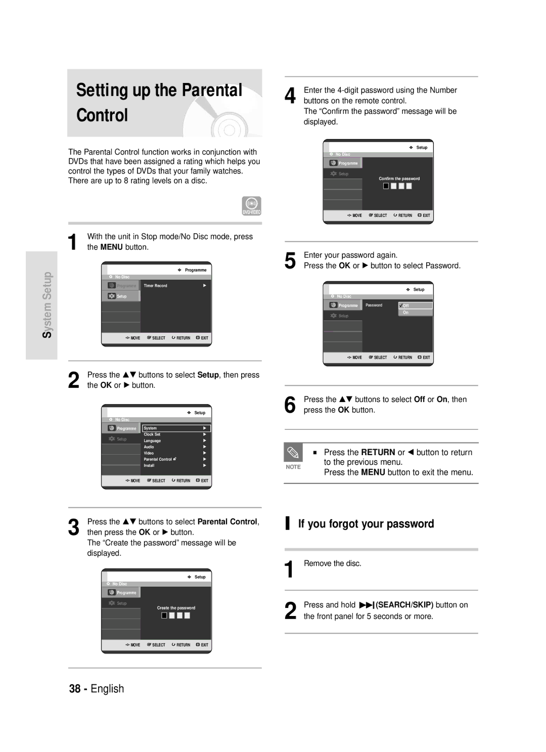 Samsung DVD-R119/EUR manual Control, If you forgot your password 