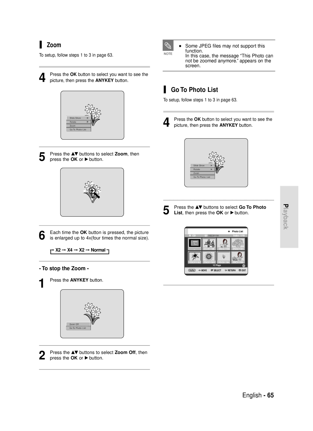 Samsung DVD-R119/EUR manual Zoom, Go To Photo List 