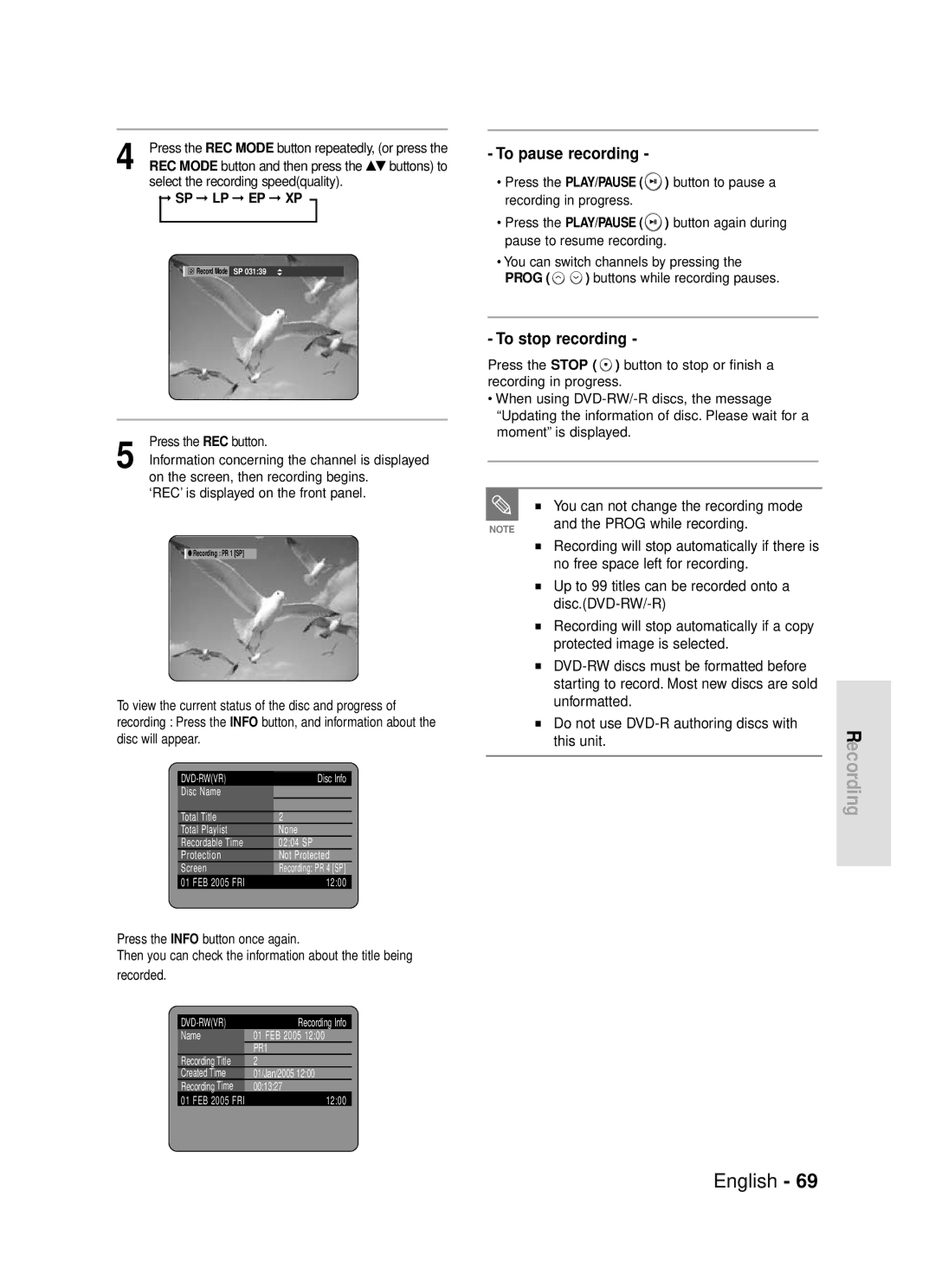 Samsung DVD-R119/EUR manual Recording will stop automatically if there is, Starting to record. Most new discs are sold 