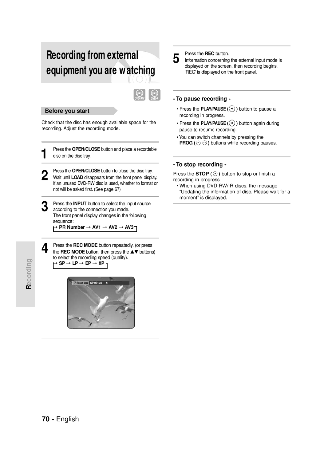 Samsung DVD-R119/EUR manual Not will be asked first. See, Press the Input button to select the input source, Sequence 