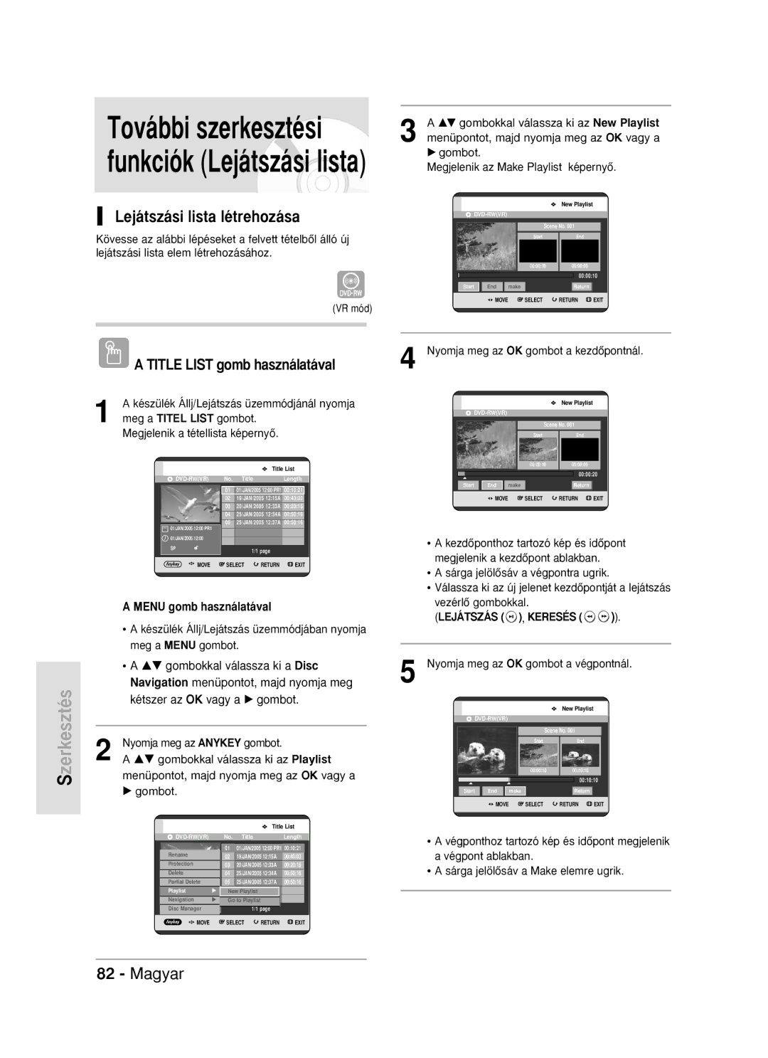 Samsung DVD-R119/EUR manual Funkciók Lejátszási lista, Lejátszási lista létrehozása 