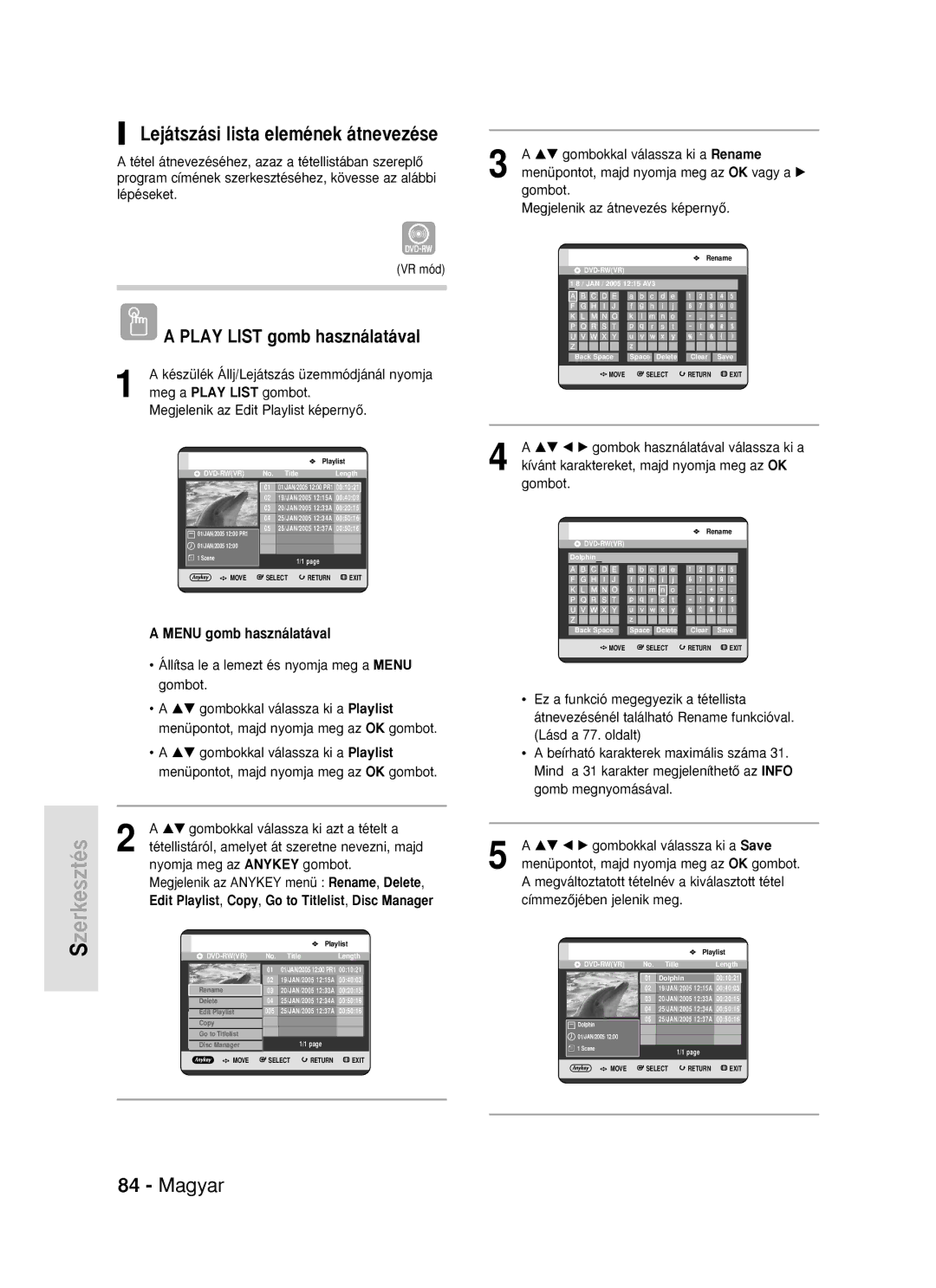 Samsung DVD-R119/EUR manual Lejátszási lista elemének átnevezése 