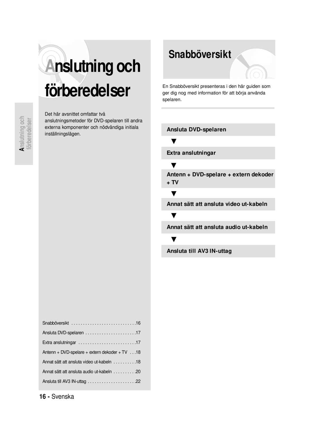 Samsung DVD-R119/XEE manual Anslutning och förberedelser 