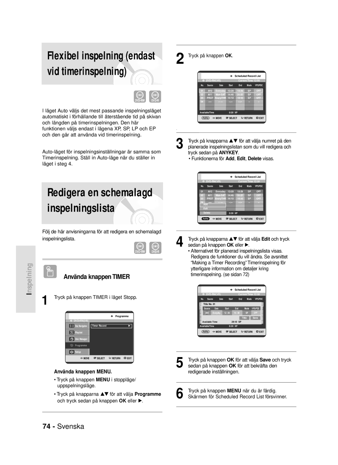 Samsung DVD-R119/XEE manual Tryck på knapparna …† för att välja numret på den, Sedan på knappen OK för att bekräfta den 