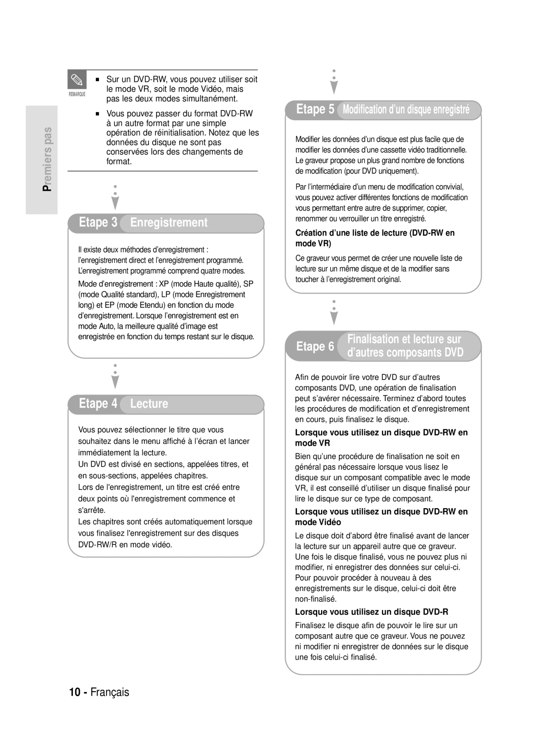 Samsung DVD-R119/XEF Pas les deux modes simultanément, Vous pouvez passer du format DVD-RW, Un autre format par une simple 