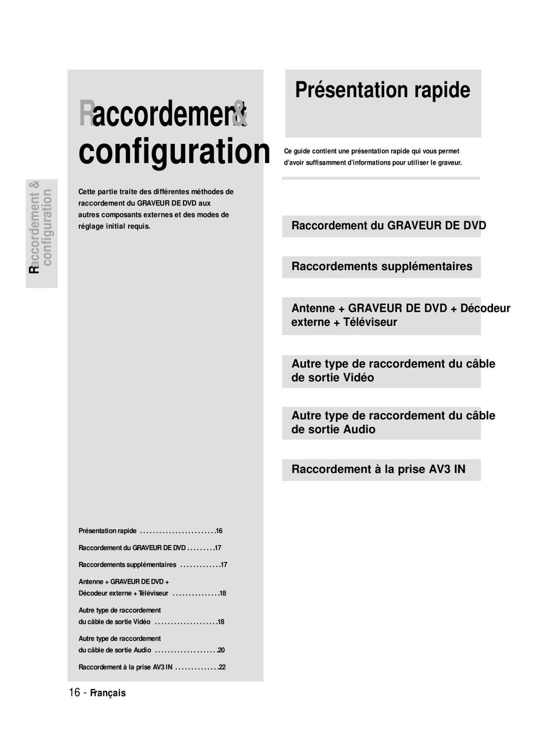 Samsung DVD-R119/XEF manual Raccordement & configuration 