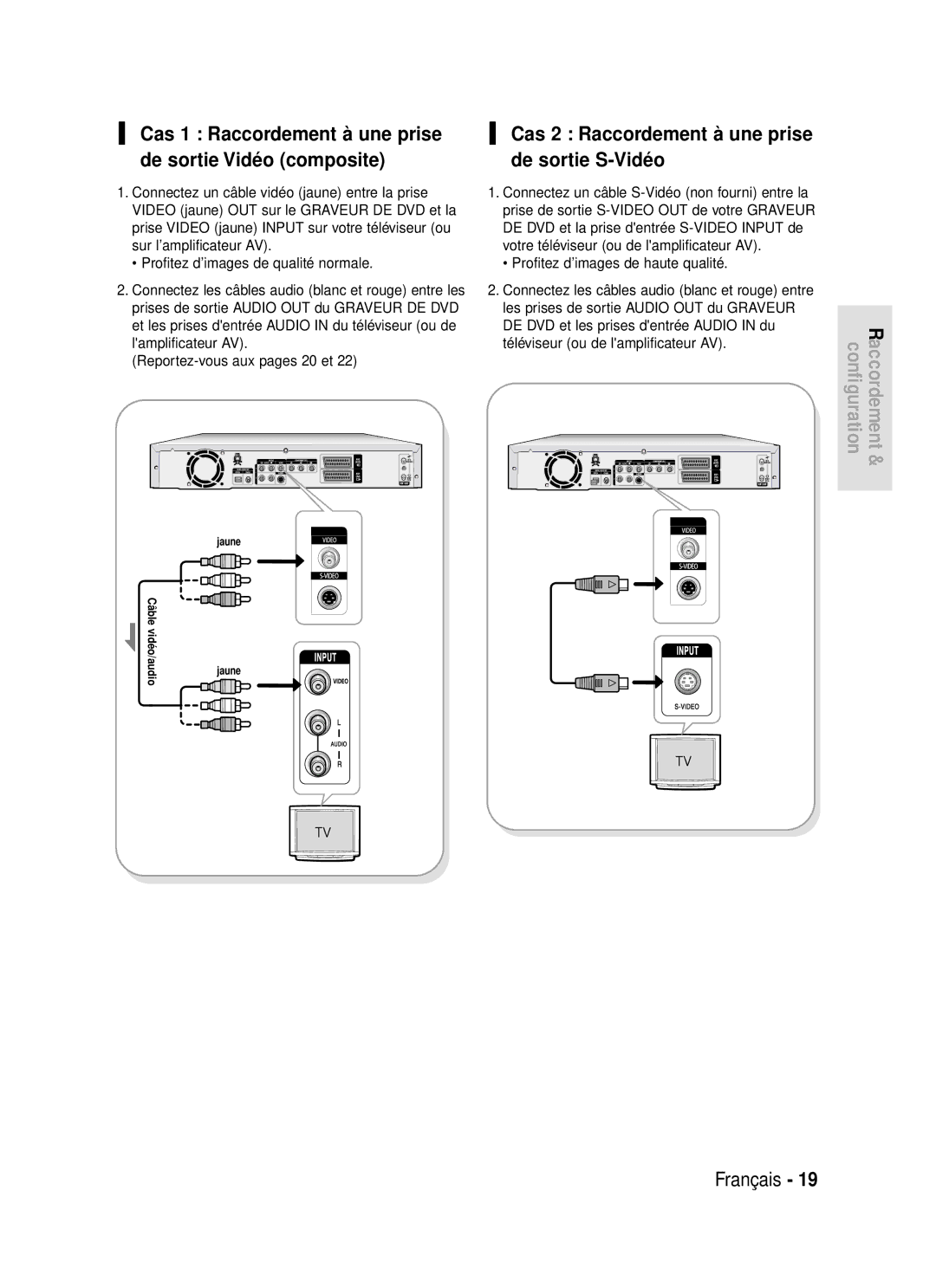 Samsung DVD-R119/XEF manual Cas 2 Raccordement à une prise de sortie S-Vidé o, Profitez d’images de haute qualité 