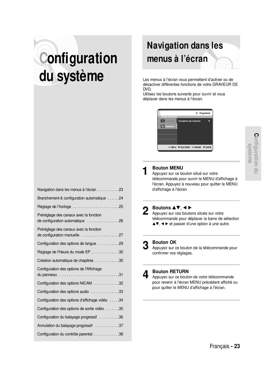 Samsung DVD-R119/XEF manual Bouton Menu, Boutons …†, œ √, Bouton OK, Bouton Return 