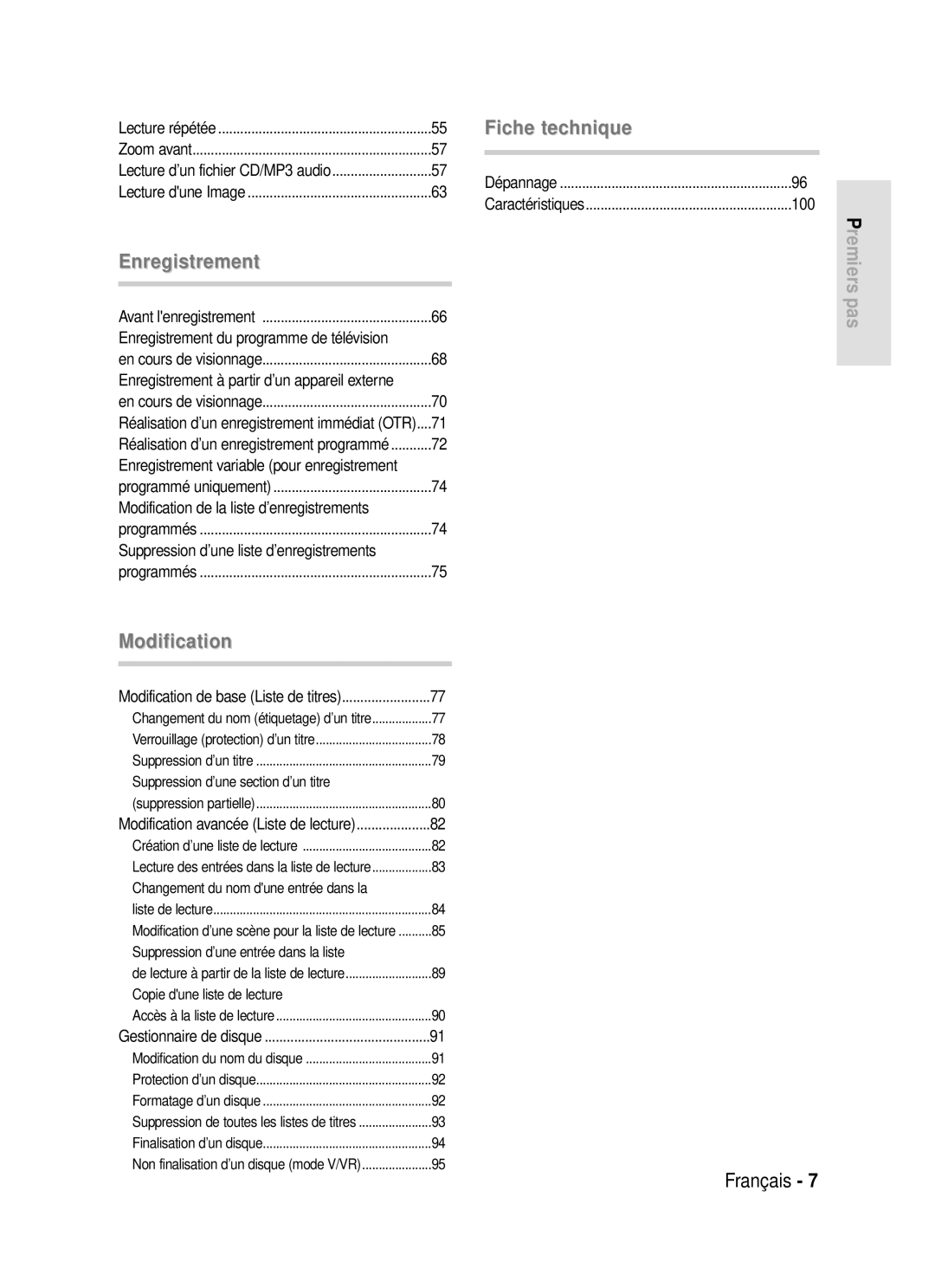 Samsung DVD-R119/XEF manual Enregistrement à partir d’un appareil externe, Enregistrement variable pour enregistrement 