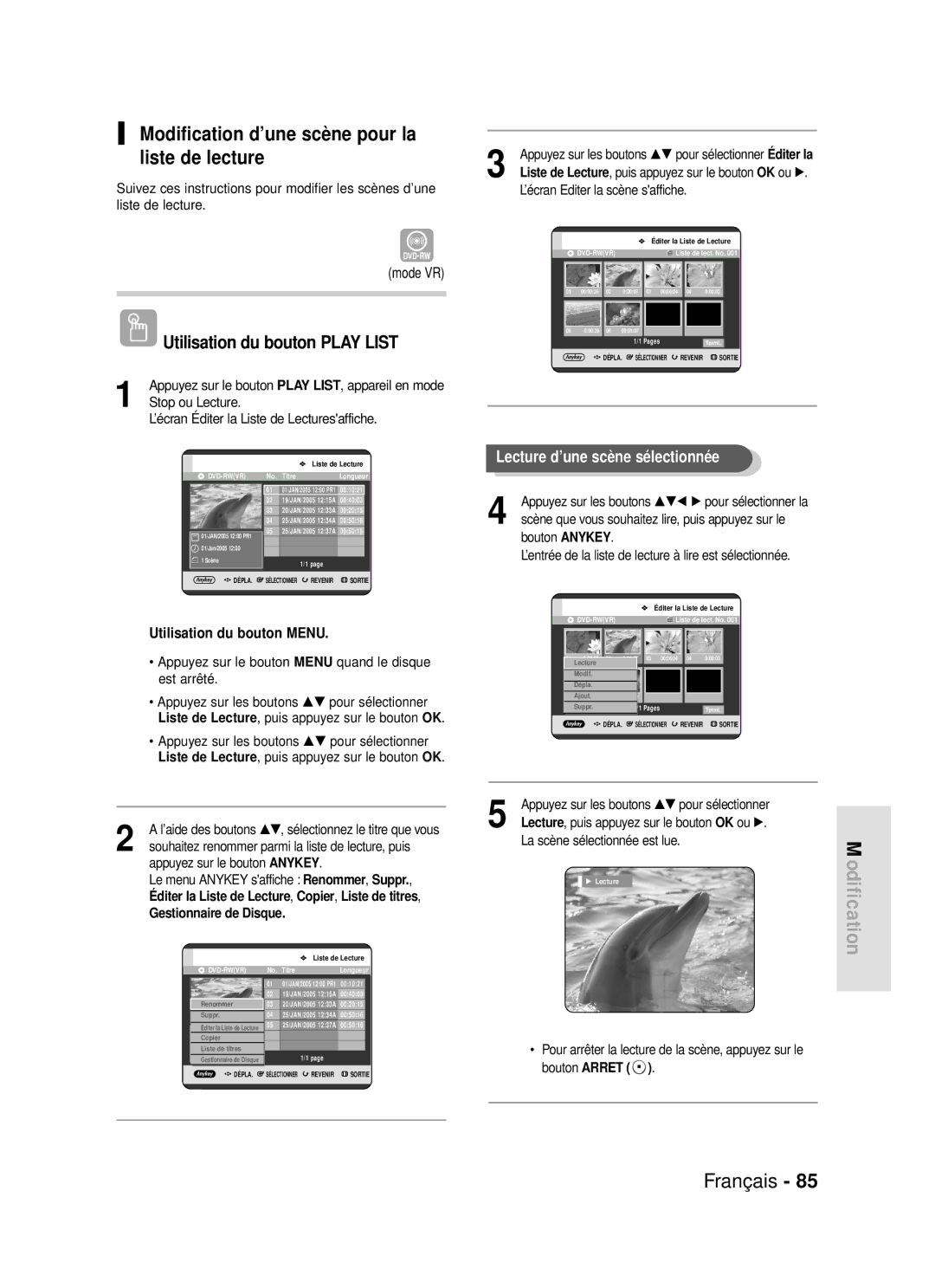 Samsung DVD-R119/XEF manual Modification d’une scène pour la liste de lecture, Gestionnaire de Disque 