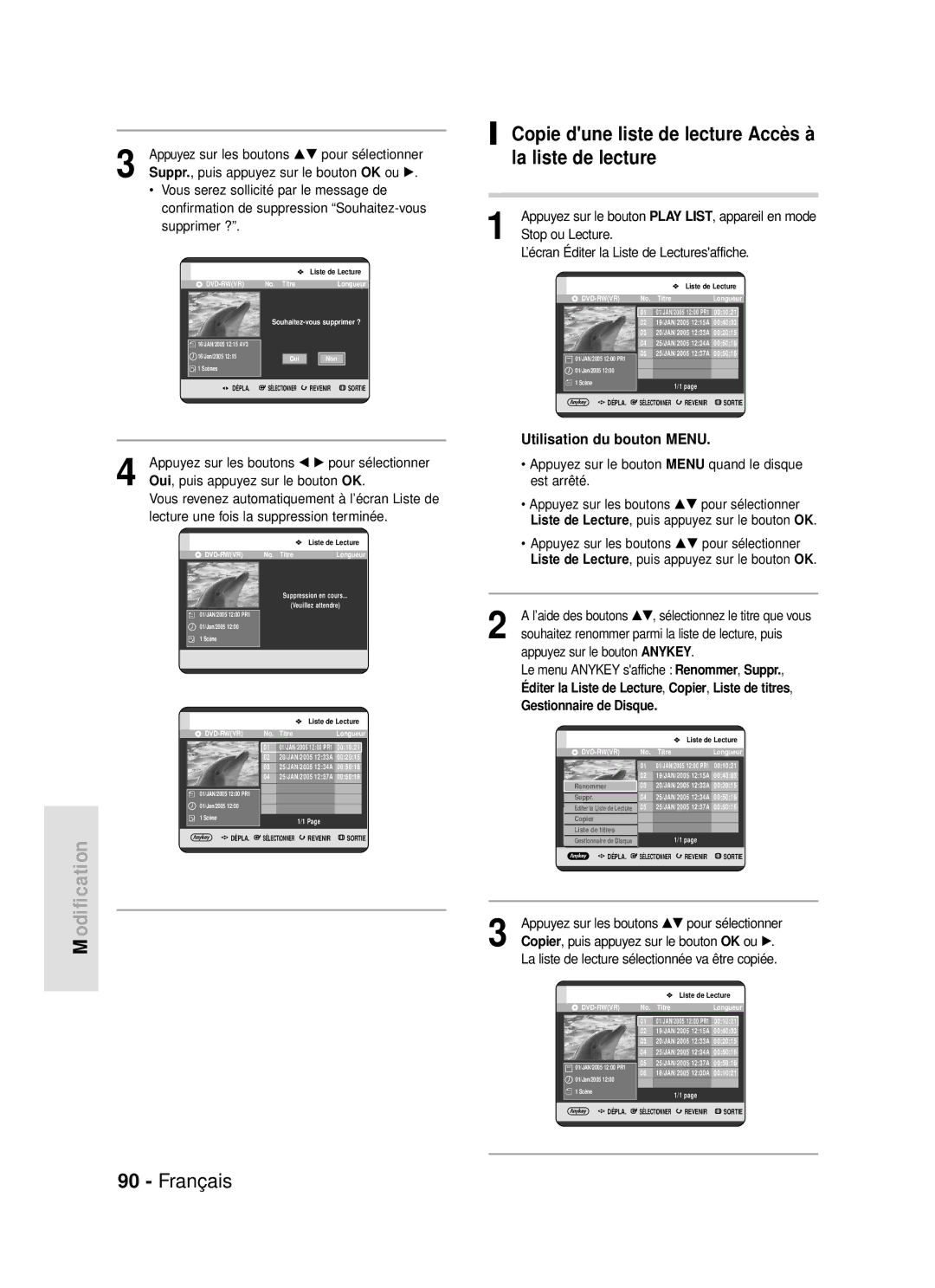 Samsung DVD-R119/XEF manual Copie dune liste de lecture Accès à la liste de lecture 