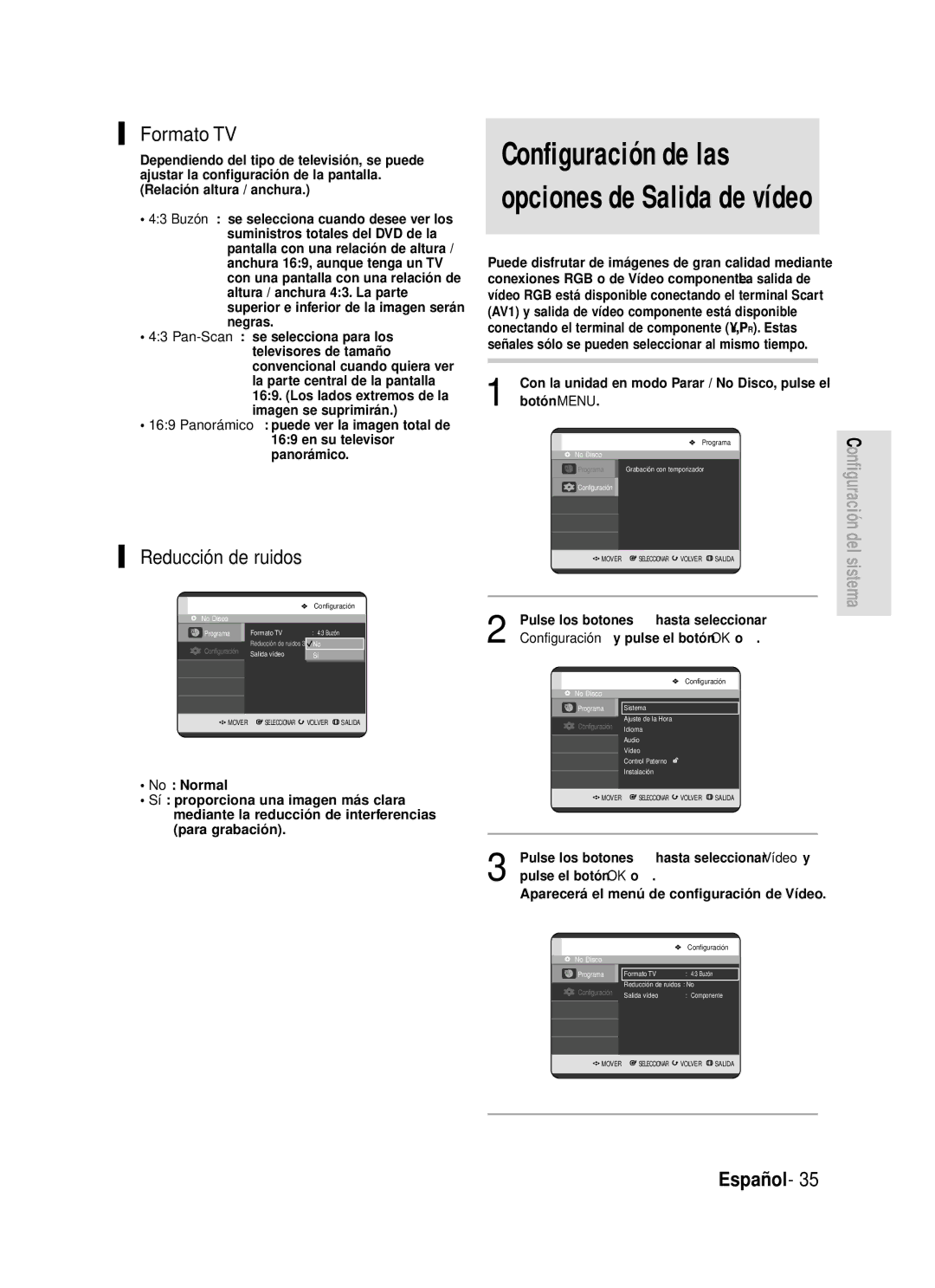 Samsung DVD-R119/EUR, DVD-R119/XEG, DVD-R119/XEF, DVD-R119/XET, DVD-R119/XEU, DVD-R119/XEC Formato TV, Reducción de ruidos 