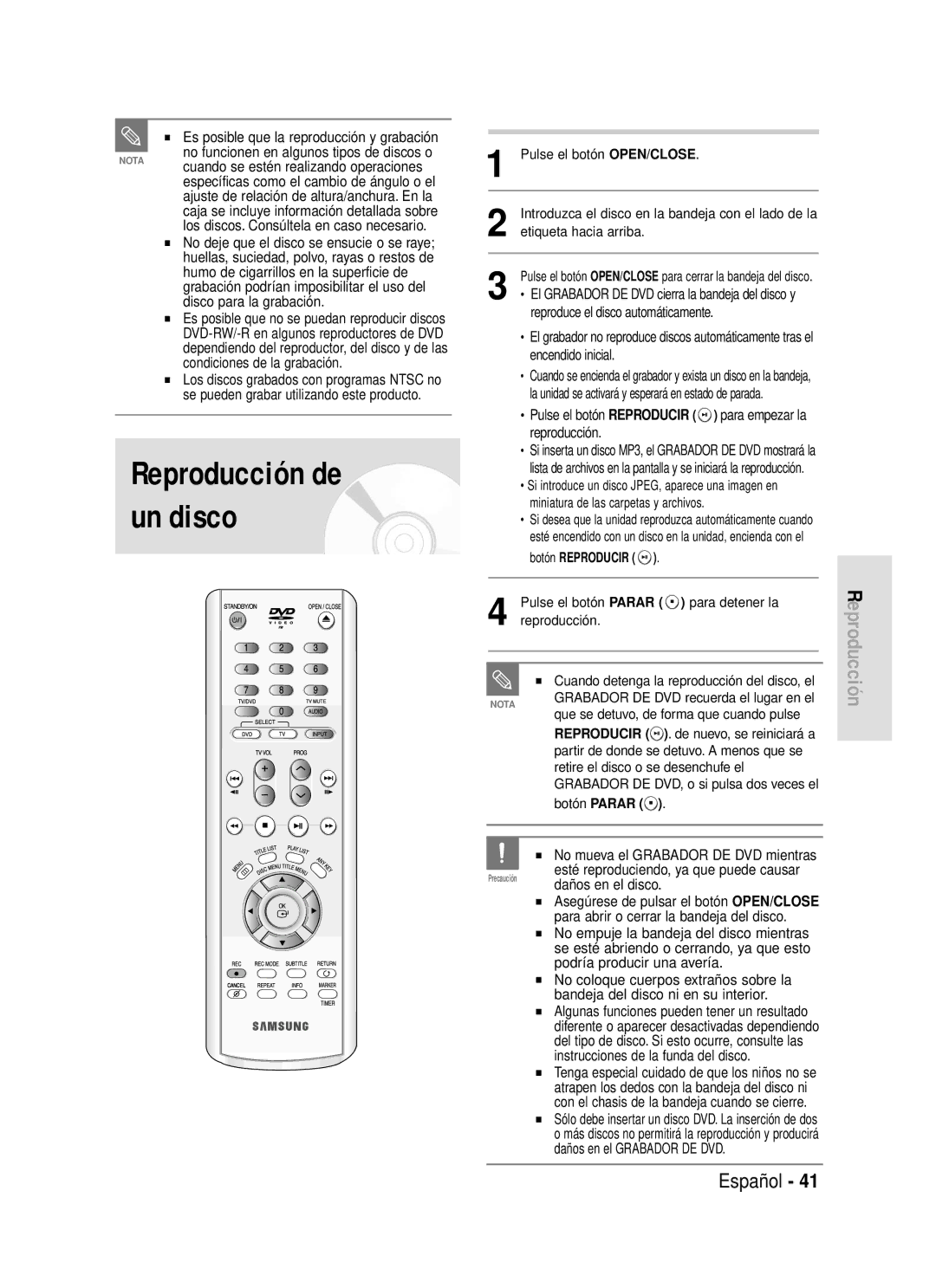 Samsung DVD-R119/XEF Es posible que la reproducción y grabación, Reproduce el disco automáticamente, Encendido inicial 