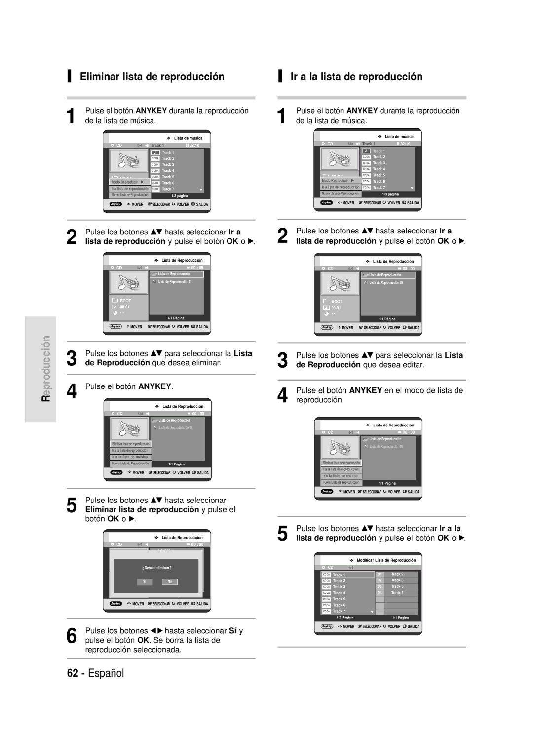 Samsung DVD-R119/XET, DVD-R119/XEG, DVD-R119/XEF, DVD-R119/XEU Eliminar lista de reproducción, Ir a la lista de reproducción 