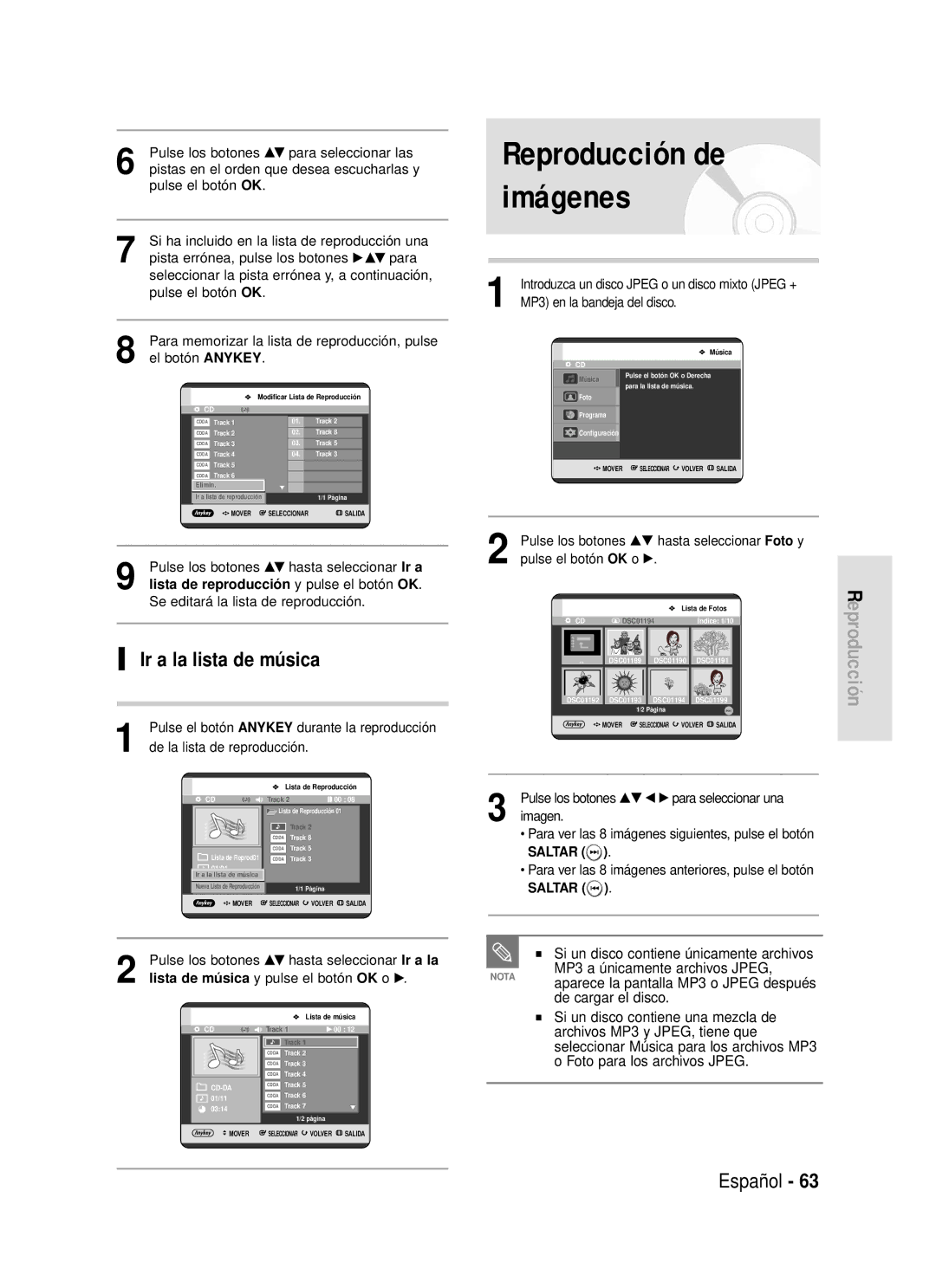 Samsung DVD-R119/XEU, DVD-R119/XEG, DVD-R119/XEF Ir a la lista de música, Si ha incluido en la lista de reproducción una 