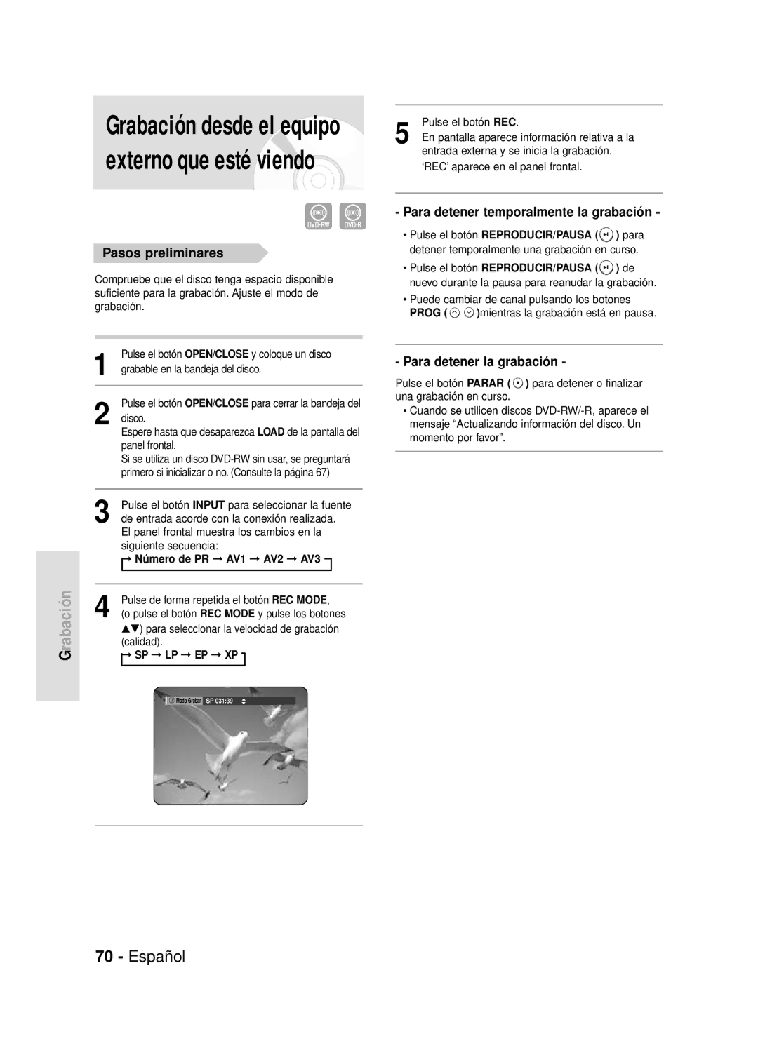 Samsung DVD-R119/XEG, DVD-R119/XEF Panel frontal, Primero si inicializar o no. Consulte la página, Siguiente secuencia 