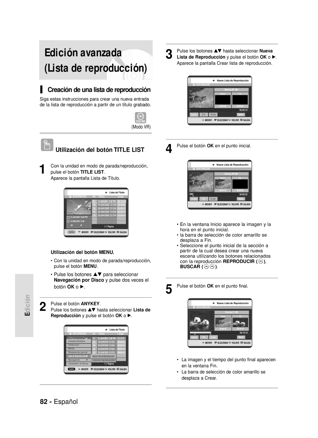 Samsung DVD-R119/XET, DVD-R119/XEG manual Edición avanzada Lista de reproducción, Creación de una lista de reproducción 