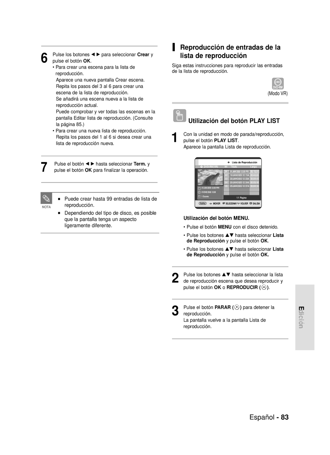 Samsung DVD-R119/XEU, DVD-R119/XEG Reproducción de entradas de la lista de reproducción, Utilización del botón Play List 