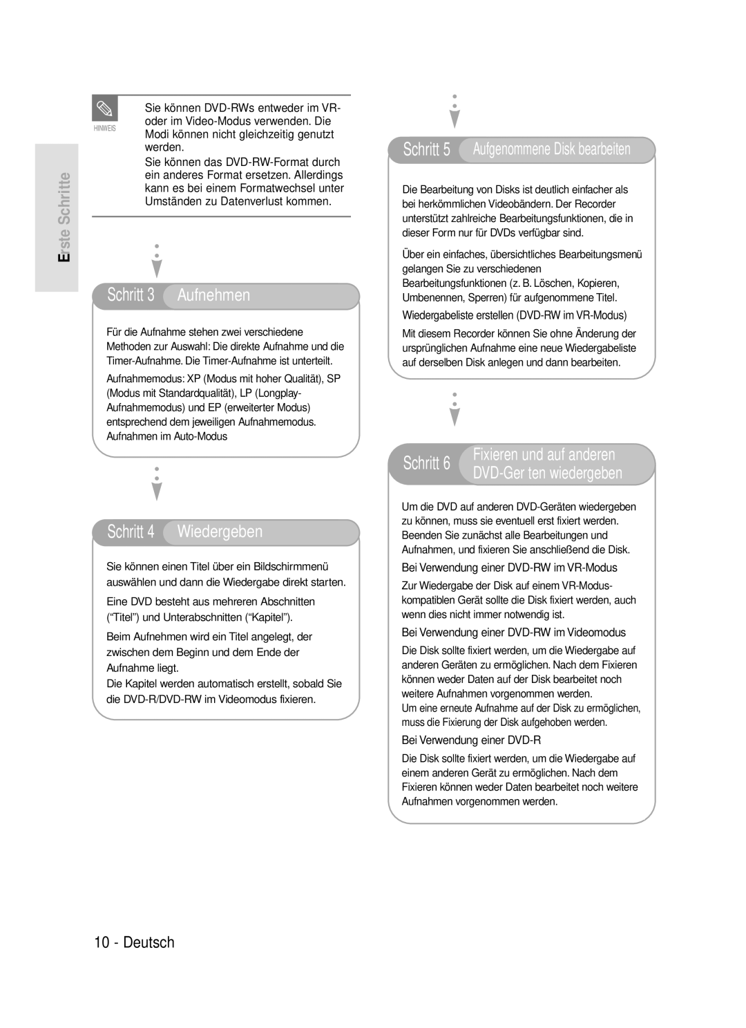 Samsung DVD-R119/XEG manual Wiedergabeliste erstellen DVD-RW im VR-Modus, Bei Verwendung einer DVD-RW im VR-Modus 