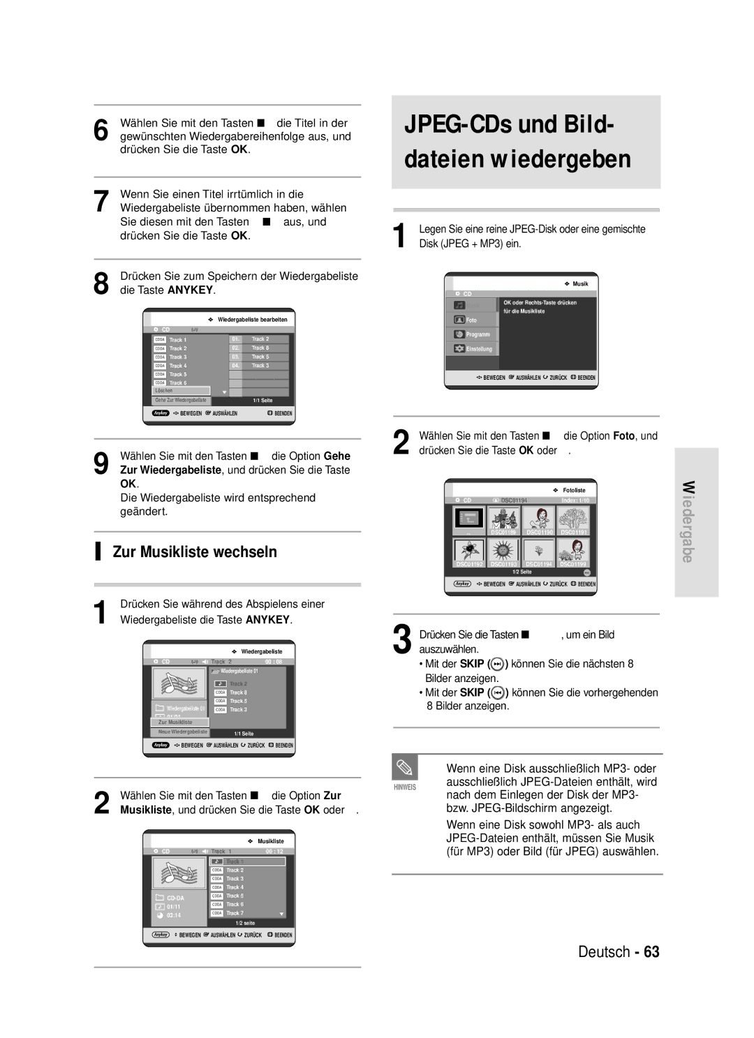 Samsung DVD-R119/XEG Wählen Sie mit den Tasten …† die Titel in der, Gewünschten Wiedergabereihenfolge aus, und, Geändert 