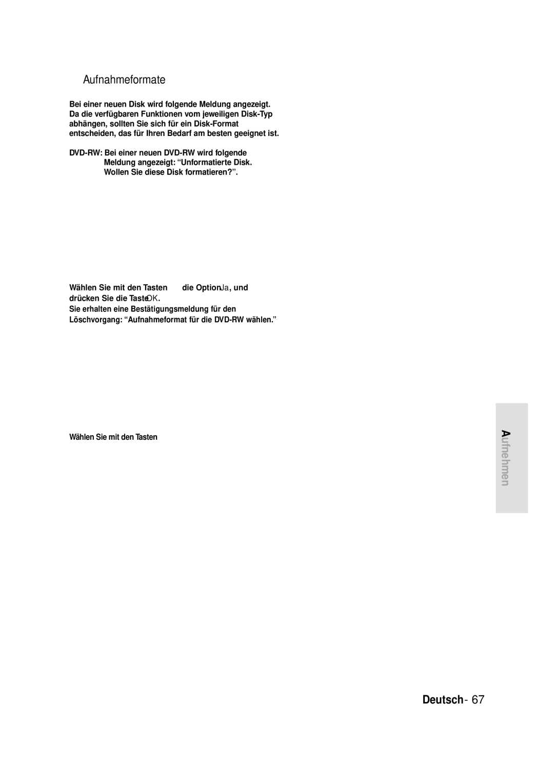 Samsung DVD-R119/XEG manual Aufnahmeformate, Aufnahmemodus, Kopiergeschütztes Material, Über Kopierschutzsignale 