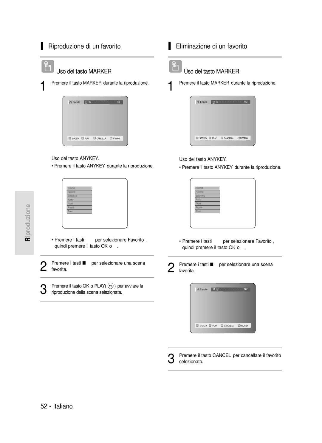 Samsung DVD-R119/XET manual Riproduzione della scena selezionata, Favorita 