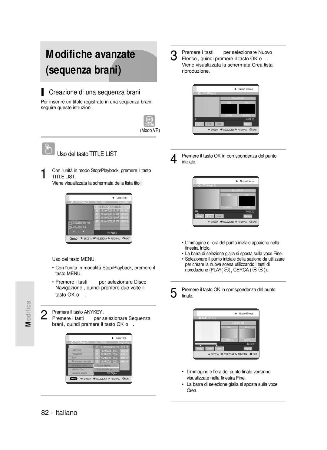 Samsung DVD-R119/XET manual Sequenza brani, Creazione di una sequenza brani, Finale 