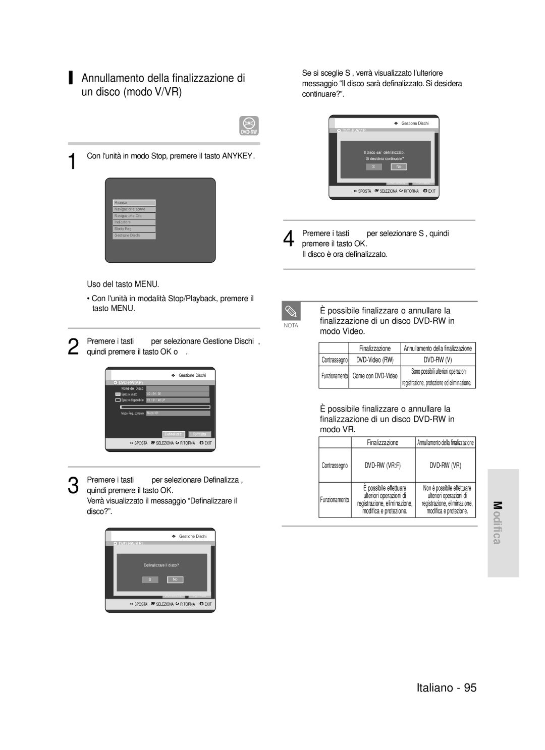 Samsung DVD-R119/XET manual Annullamento della finalizzazione di un disco modo V/VR, Disco? 