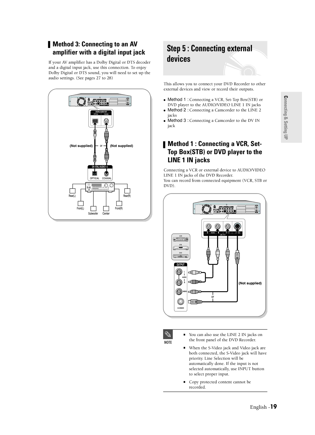 Samsung DVD-R120 instruction manual Connecting external devices 