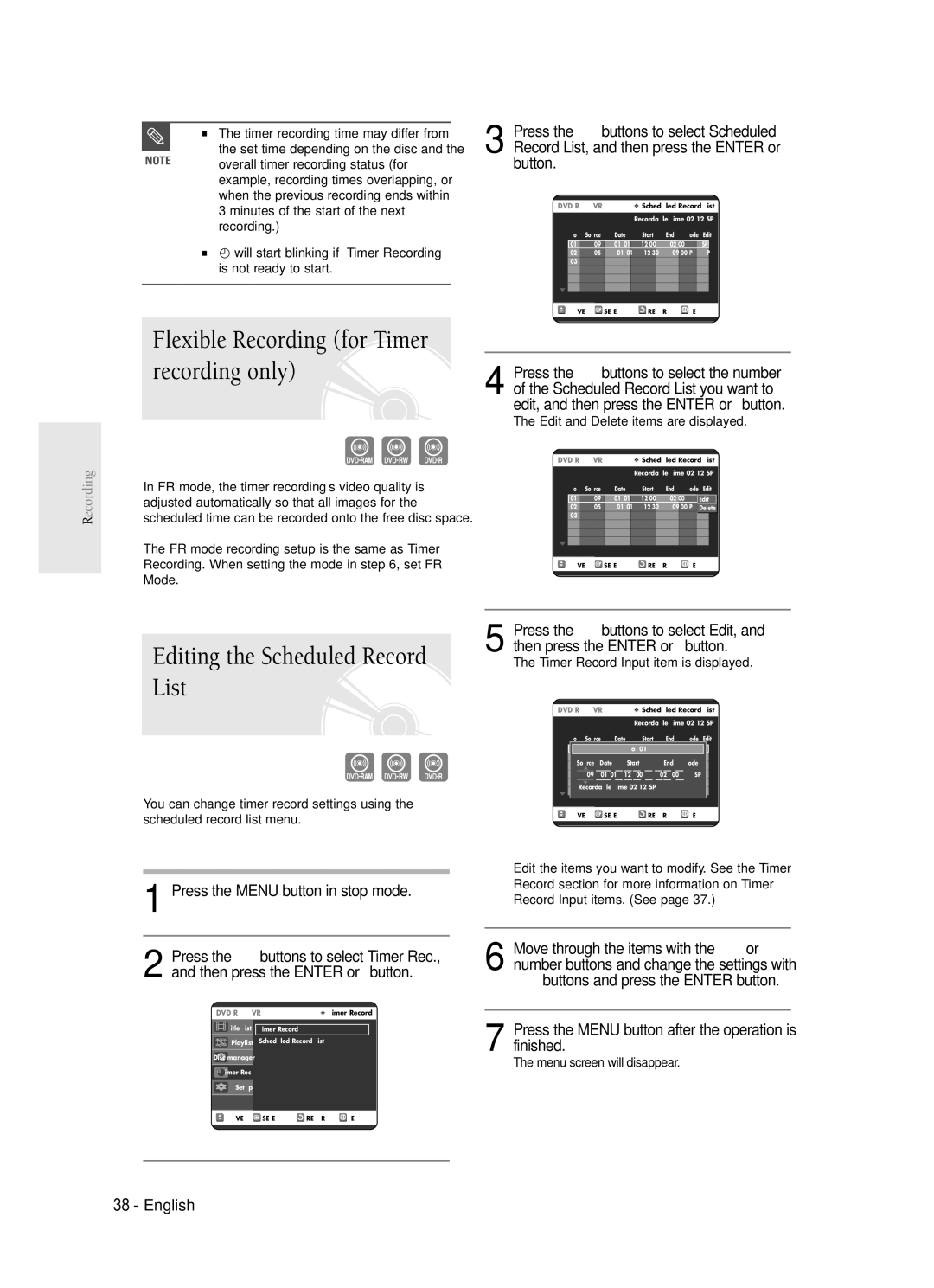 Samsung DVD-R120 Press the Menu button after the operation is finished, Edit and Delete items are displayed 