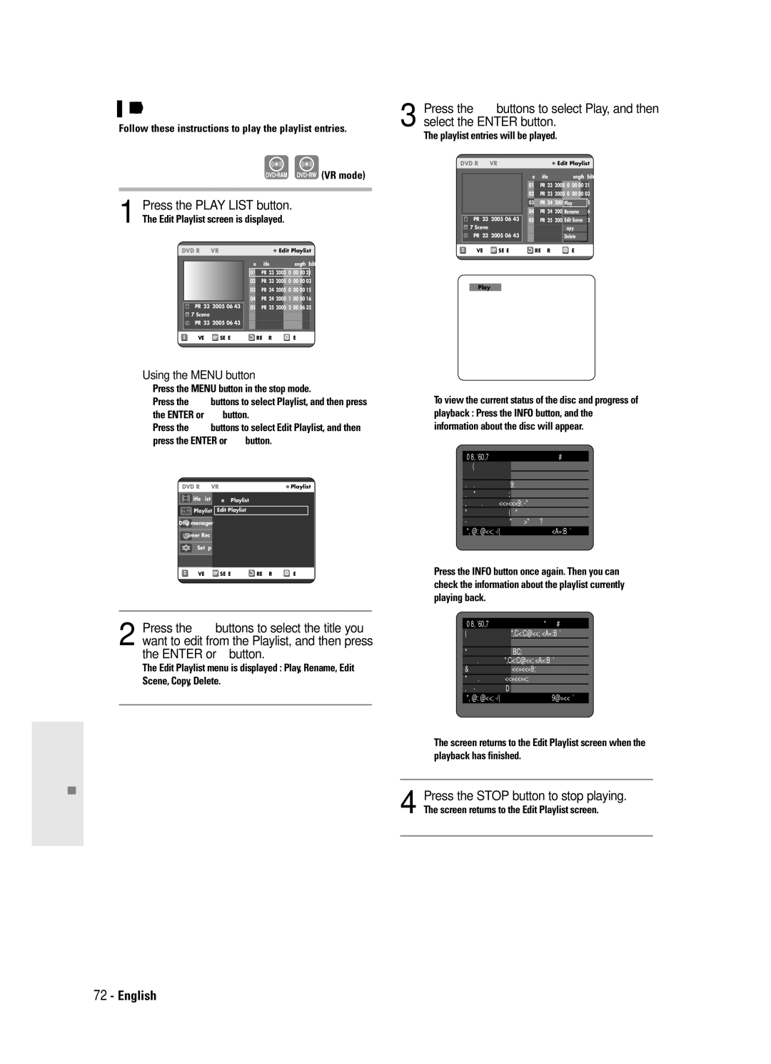 Samsung DVD-R120 instruction manual Playing Entries in the Playlist, Follow these instructions to play the playlist entries 