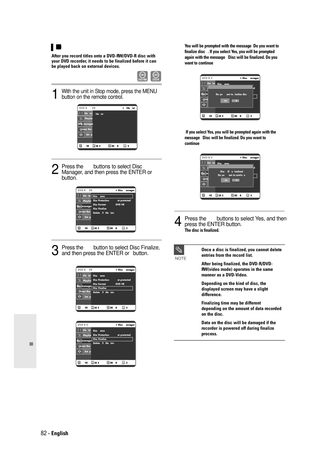 Samsung DVD-R120 instruction manual Finalizing a disc, Dvd-Rv 